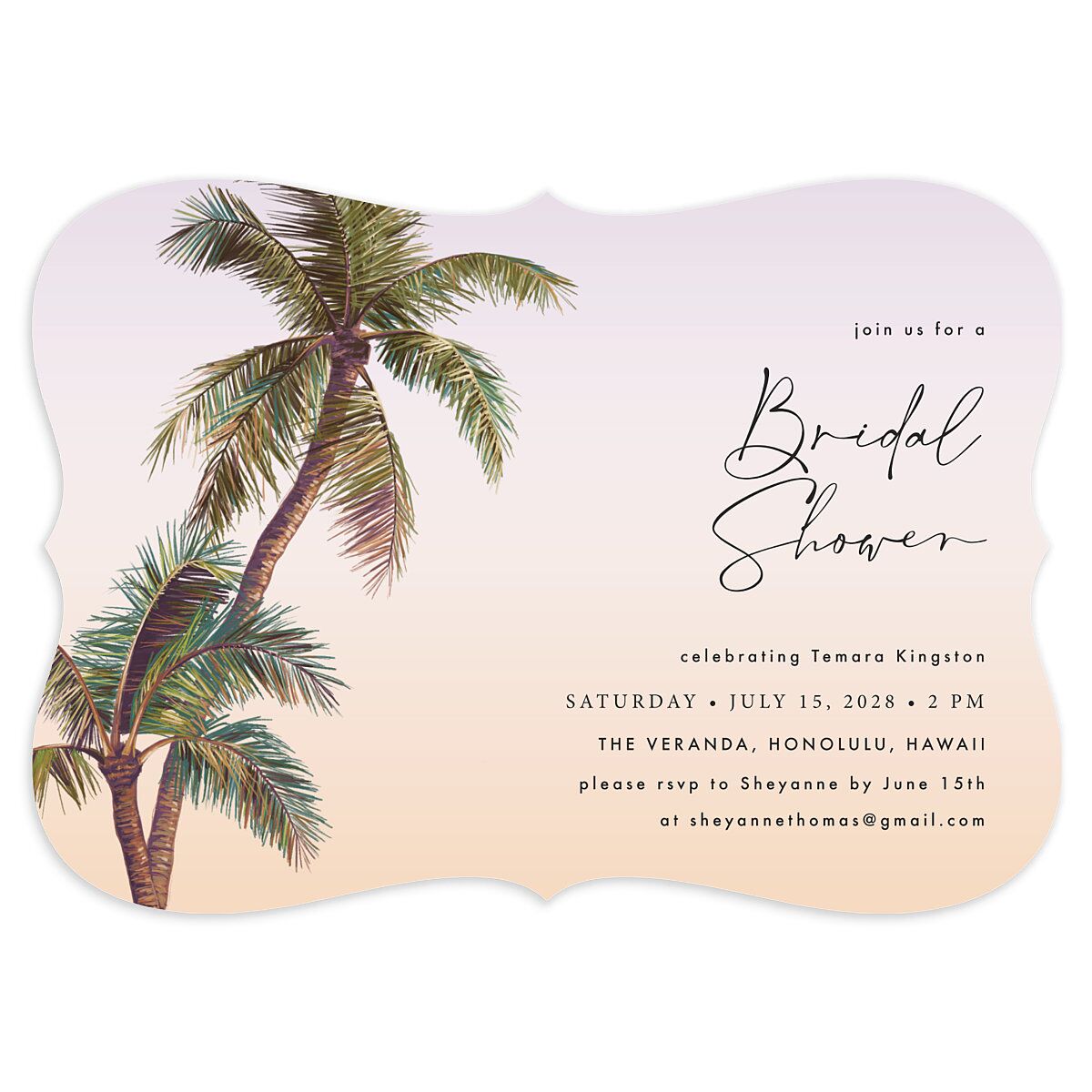 Breezy Palm Trees Bridal Shower Invitations