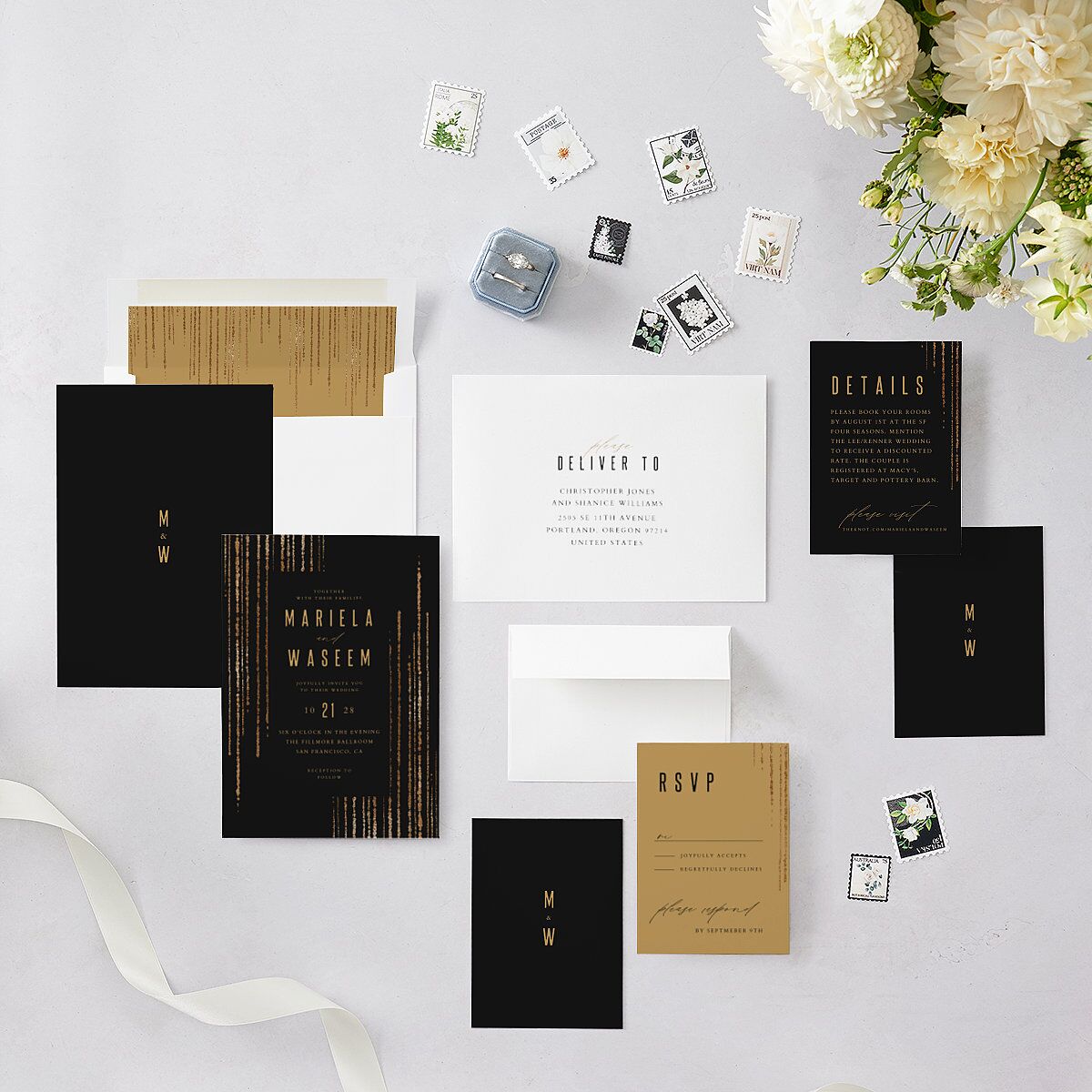 Classic Cascade Wedding Invitations Charcoal Signature Blank No Standard