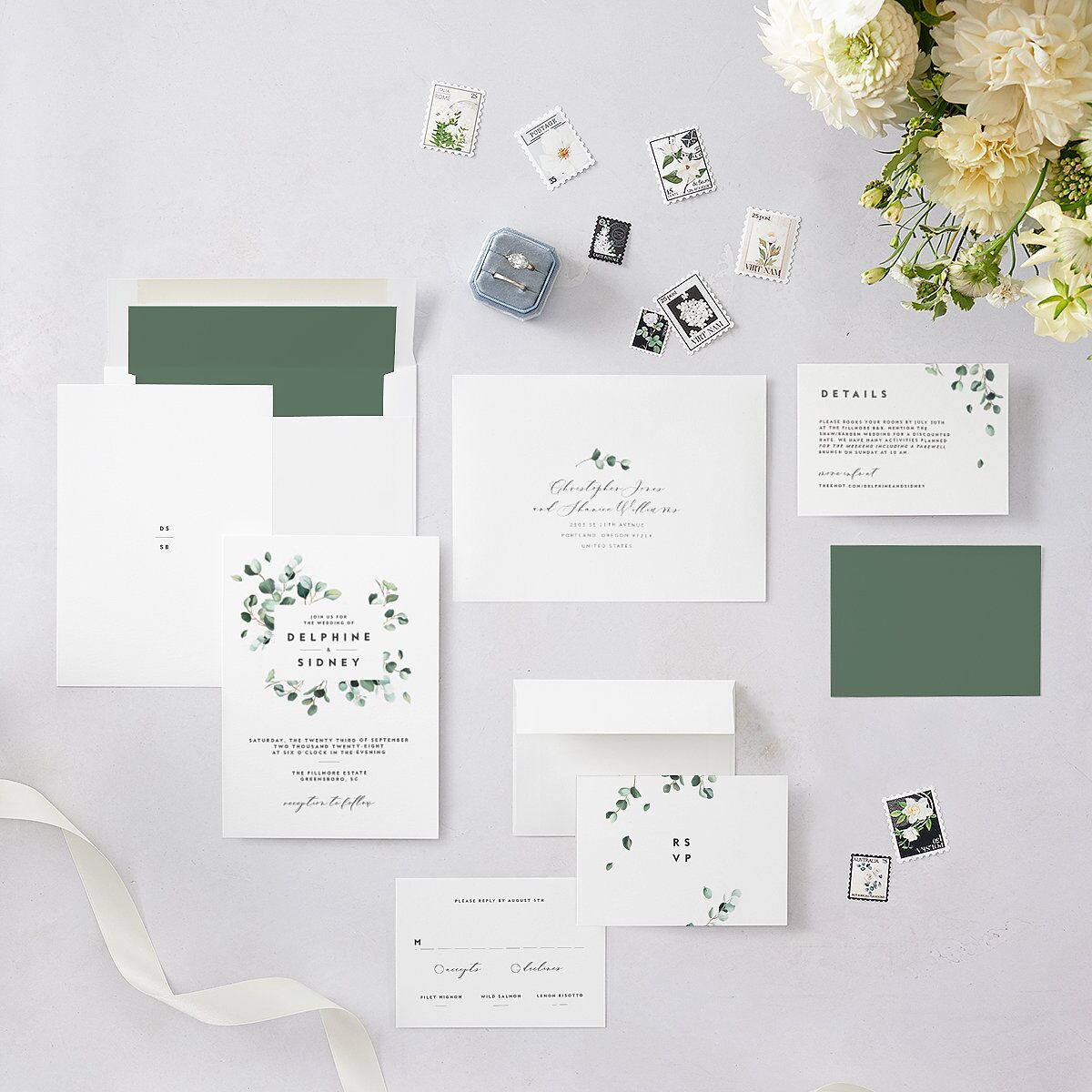 Modern Eucalyptus Wedding Invitations Pure White Signature Blank No Standard