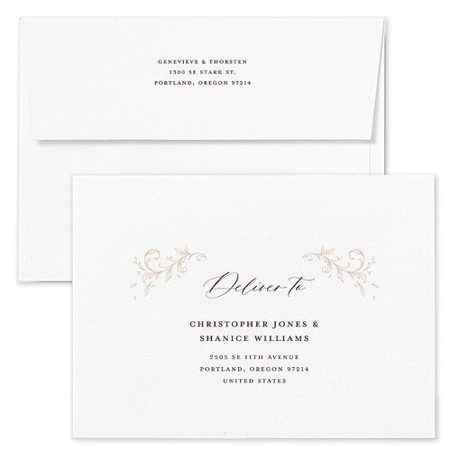 Dark Vintage Fantasy Wedding Invitation Envelopes White Merlot Both Recipient and Return Addresses Standard Signature