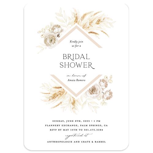 Rustic Bouquet Bridal Shower Invitations Pure White Signature Blank Rounded
