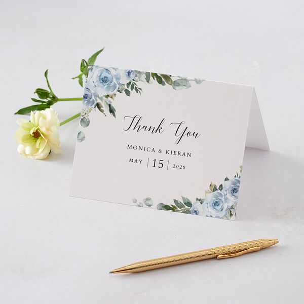 Romantic Laurel Thank You Cards Dusty Blue