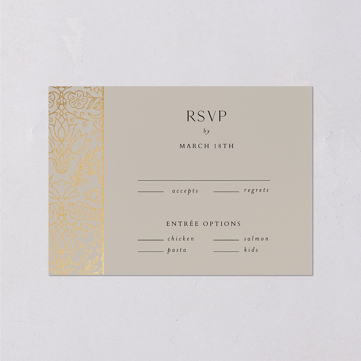 Ornate Regency Wedding Response Cards Gold Taupe Signature Standard