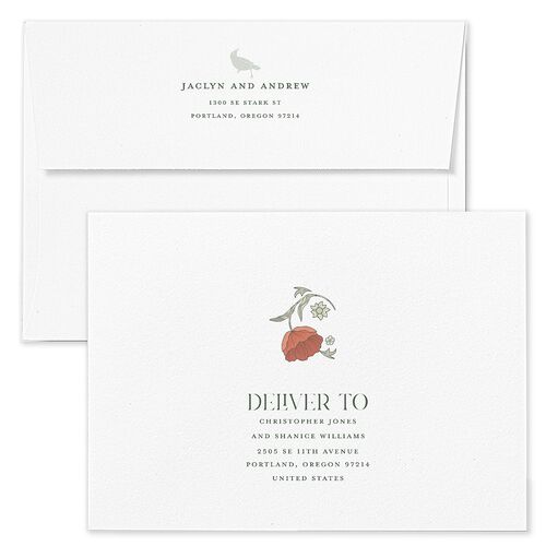 Crafted Garden Wedding Invitation Envelopes Blue Deep Olive Return Address Standard Signature