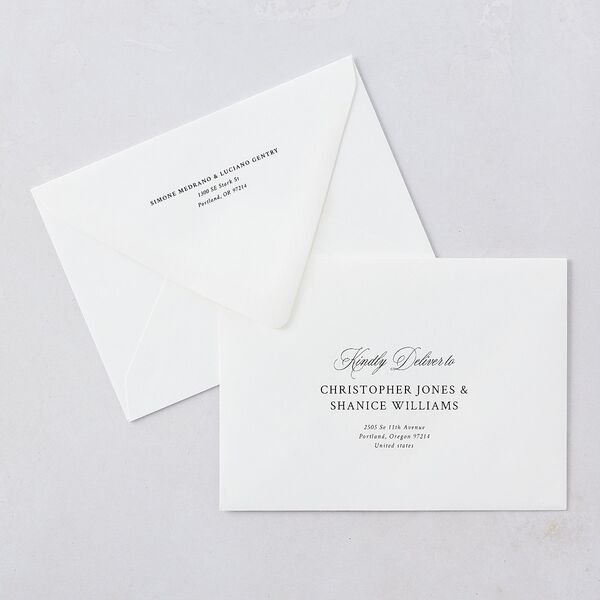 Your Own Classic Italian Venue Wedding Invitation Euro Envelopes White Pure White Both Recipient and Return Addresses Luxe Signature