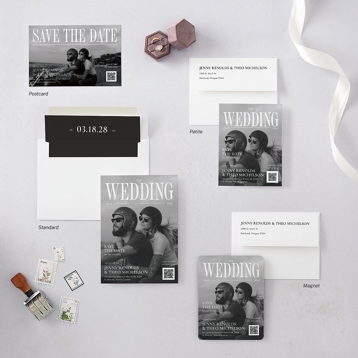 Magazine Cover Save the Date Petite Cards Licorice Signature smooth Blank No Standard