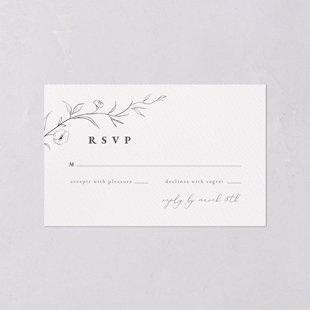 Graceful Botanical All-in-One Wedding Invitations Shadow Gray Signature Light Both Recipient and Return Addresses No