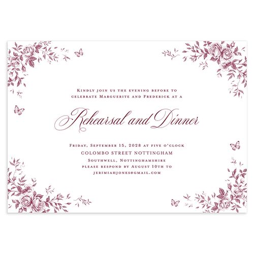Elegant Rose Crest Rehearsal Dinner Invitations Dark Berry Signature Blank Standard
