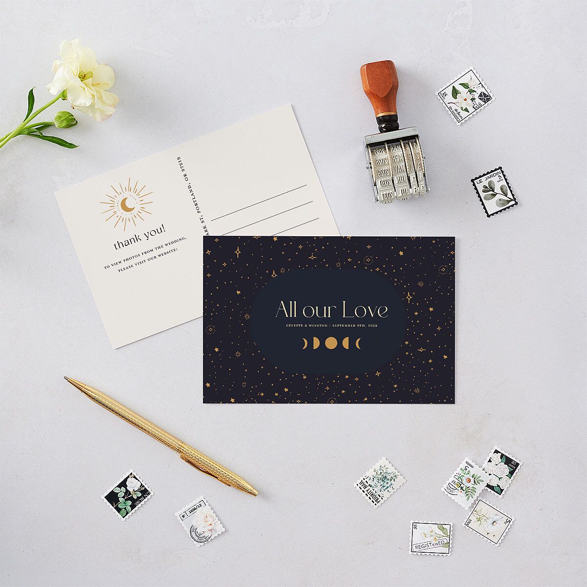 Celestial Galaxy Thank You Postcards Dark Navy