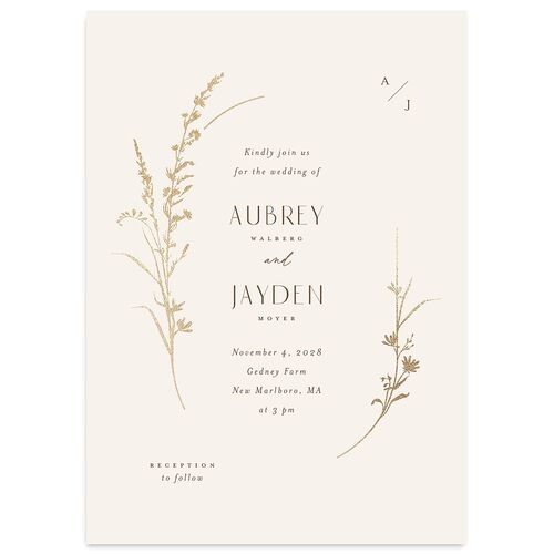 Minimal Wildflower Wedding Invitations Gold Bisque Signature Blank No Standard