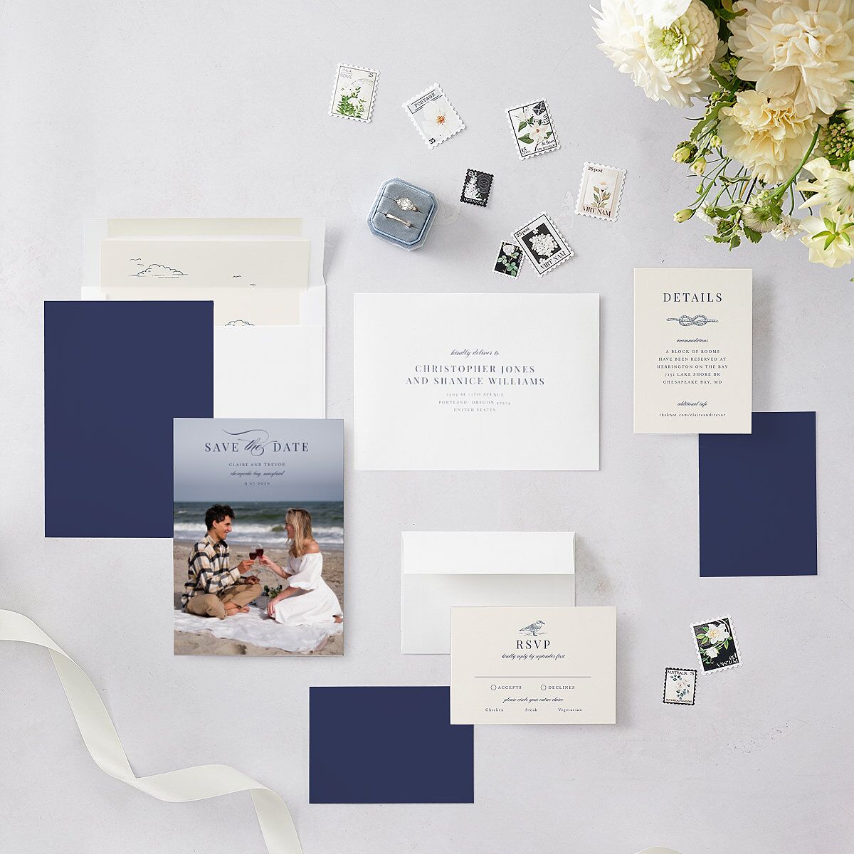 Elegant Lighthouse Save The Date Cards Maritime Signature smooth Blank No Standard