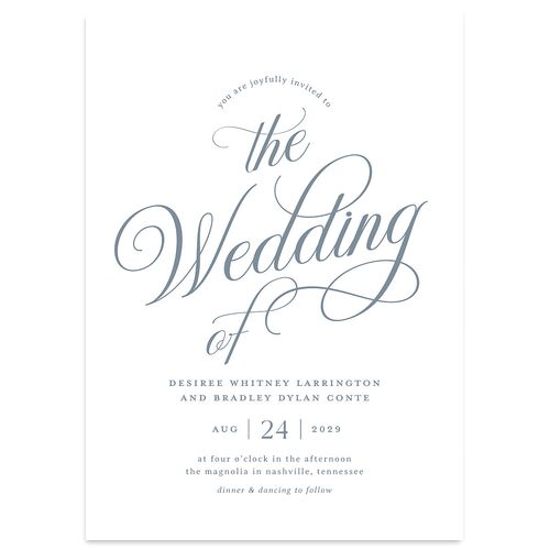 Elegant Hollywood Calligraphy Wedding Invitations Dusty Blue Signature Blank No Standard