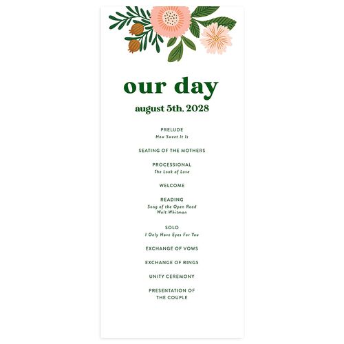 Retro Bloom Wedding Programs Scottish Green Signature
