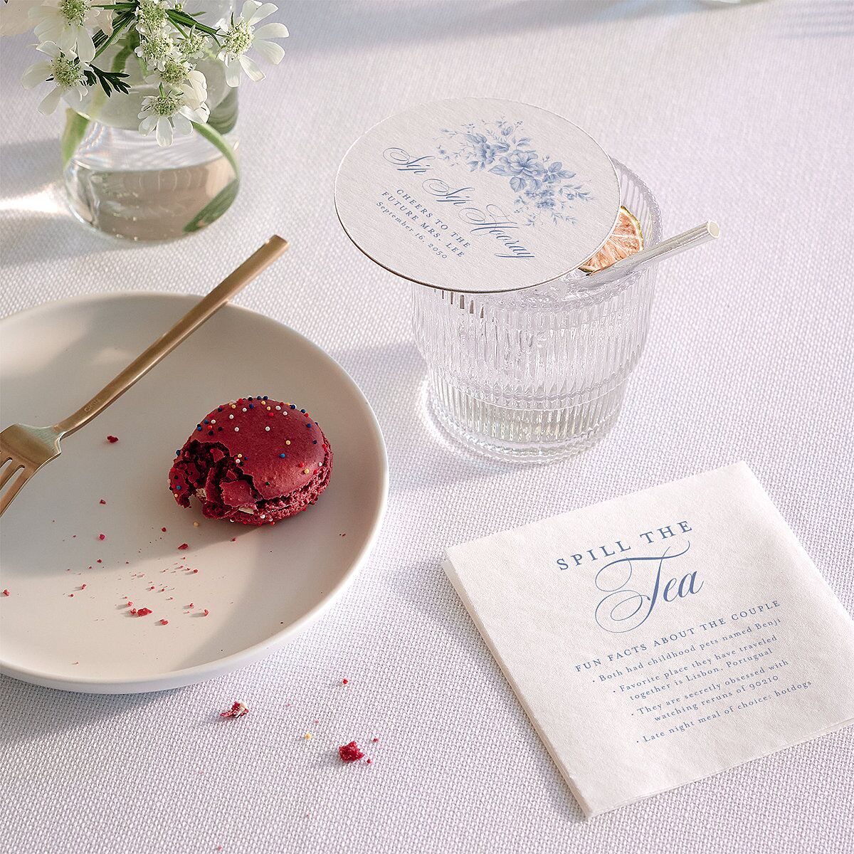 Vintage Florals Bridal Shower Wedding Day Coasters Regency Blue Cardboard Circle