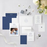 Elegant Photo Crest Wedding Invitations Sapphire Signature Blank No Standard