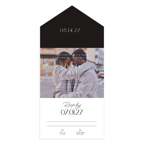 Striking Portrait All-in-One Wedding Invitations Licorice Signature Light Both Recipient and Return Addresses No