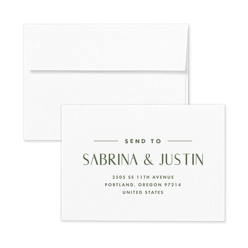Destination Photo Poster Response Card Envelopes Hunter Green White Return Address Signature Standard