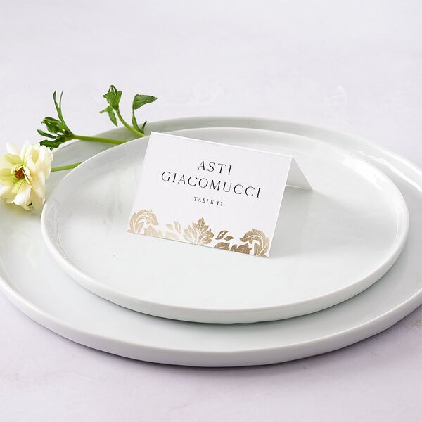 Elegant Damask Place Cards Gold Pure White Signature