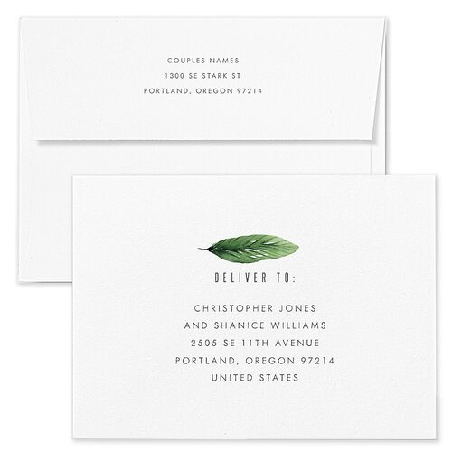 Tropical Leaves Save The Date Card Envelopes White Scottish Green Both Recipient and Return Addresses Signature Standard