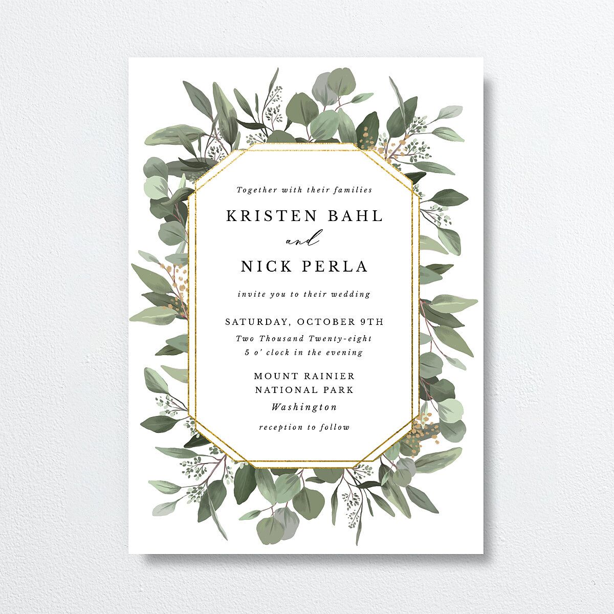 Eucalyptus Frame Wedding Invitations Pure White Signature No Standard