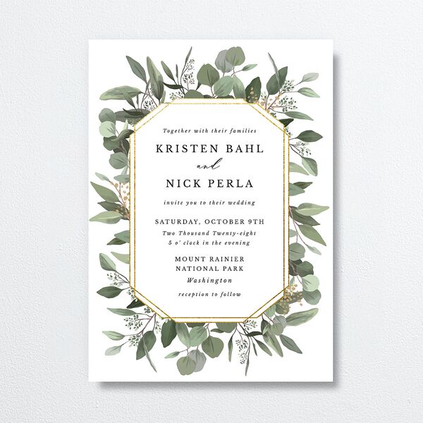 Eucalyptus Frame Wedding Invitations Pure White Signature No Standard