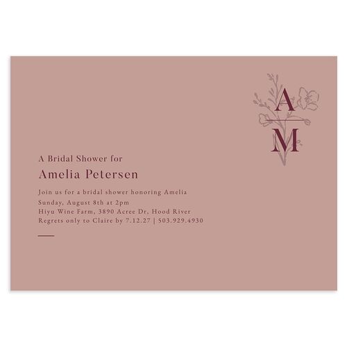 Rustic Monogram Bridal Shower Invitations Dusty Rose Signature Blank Standard