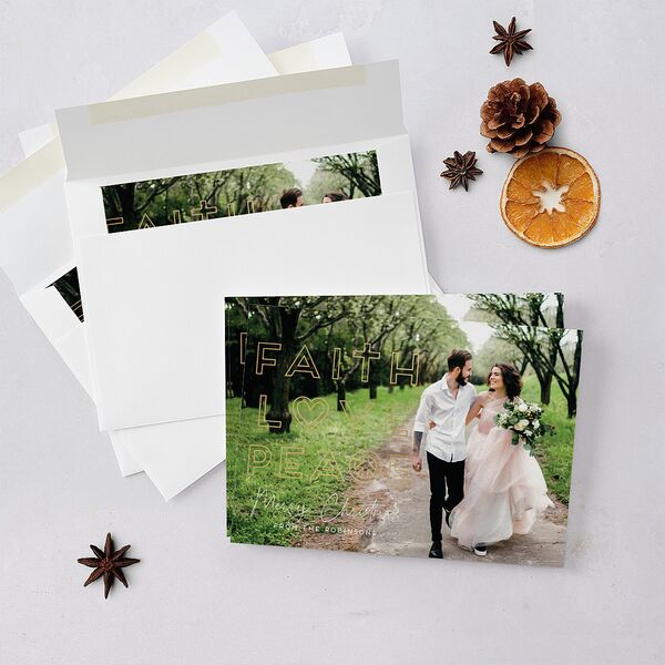 Three Wishes Holiday Cards Gold Ruby Signature Blank Standard Landscape