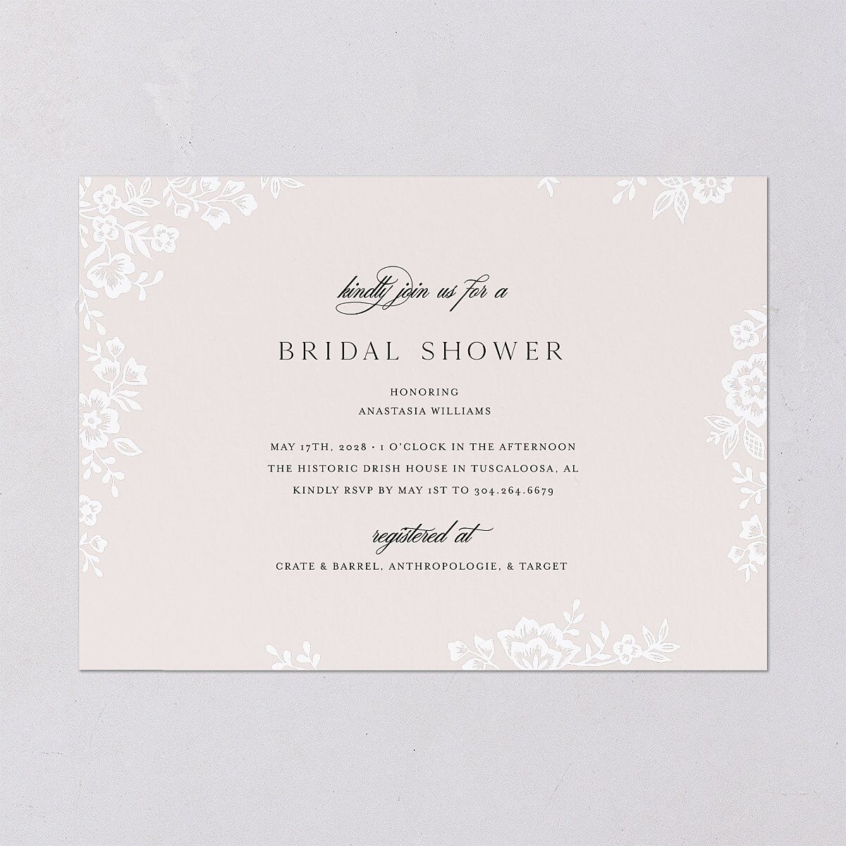 Romantic Lace Bridal Shower Invitations Pure White Signature Blank Standard