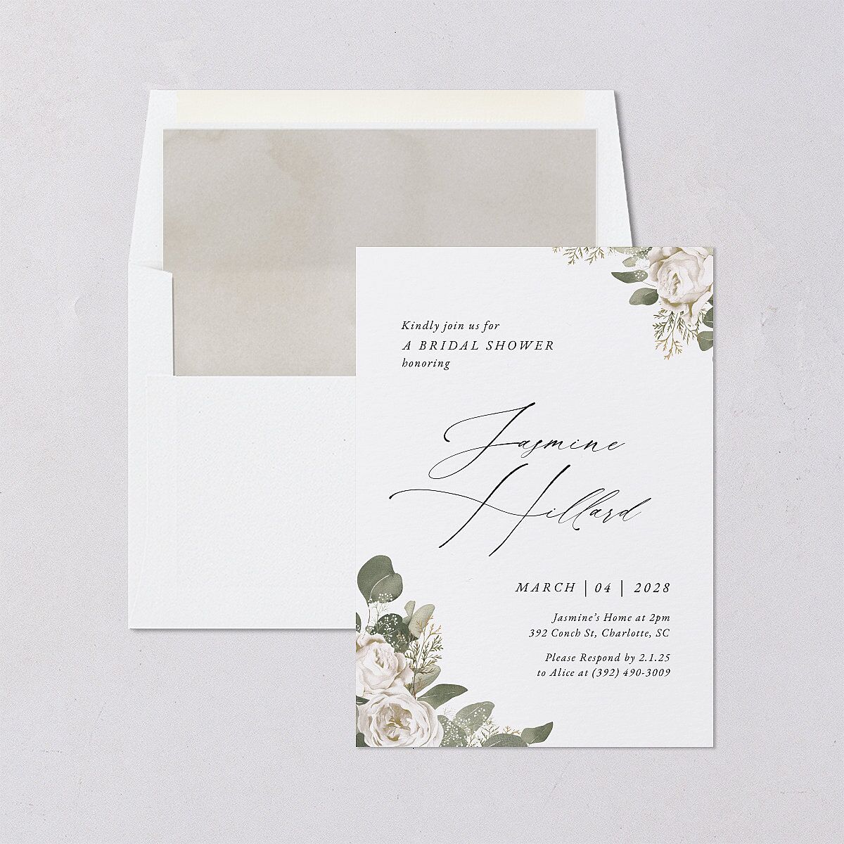 Romantic Roses Bridal Shower Invitations Off-White Signature Blank Standard