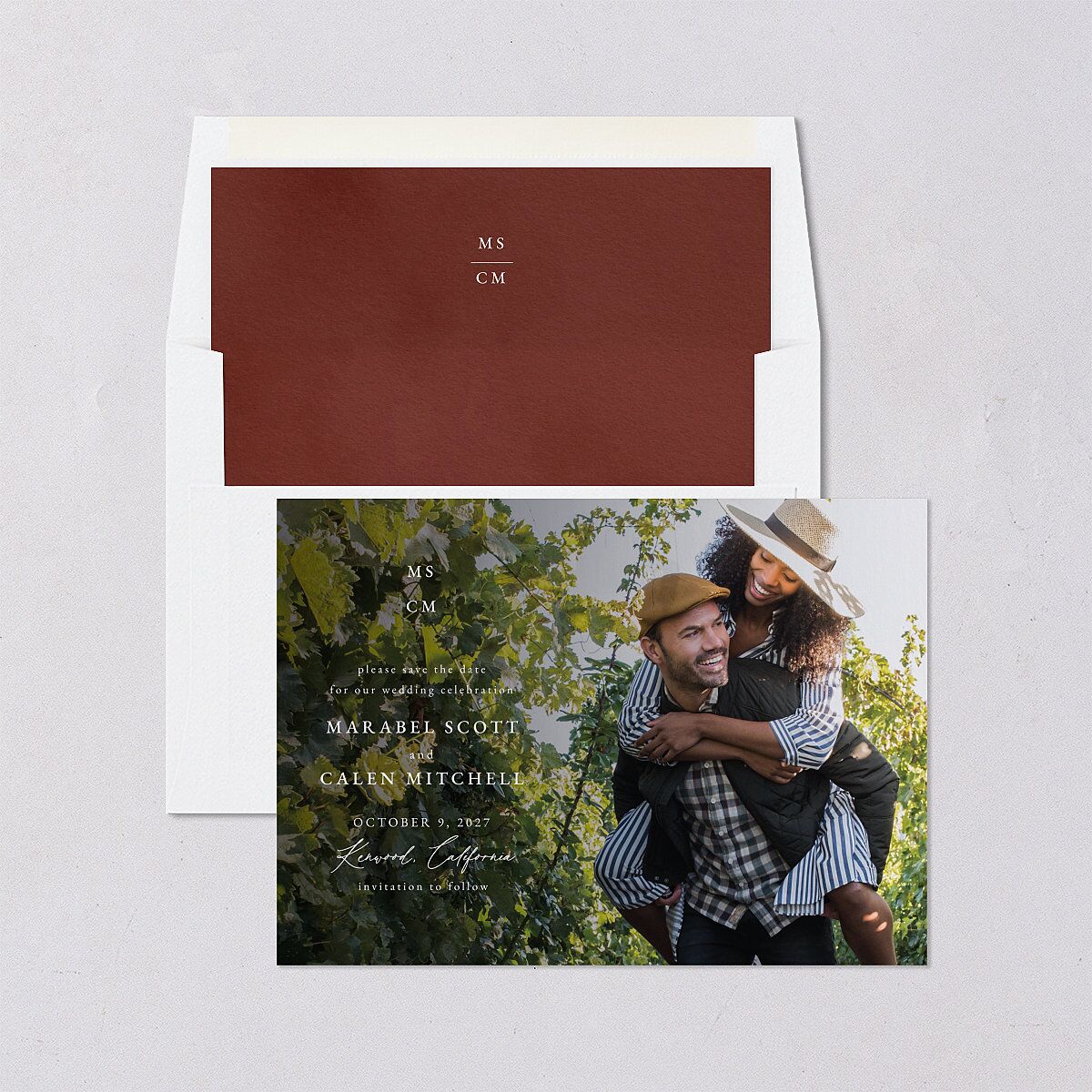 Romantic Vineyard Save the Date Cards Rust Signature smooth Blank No Standard