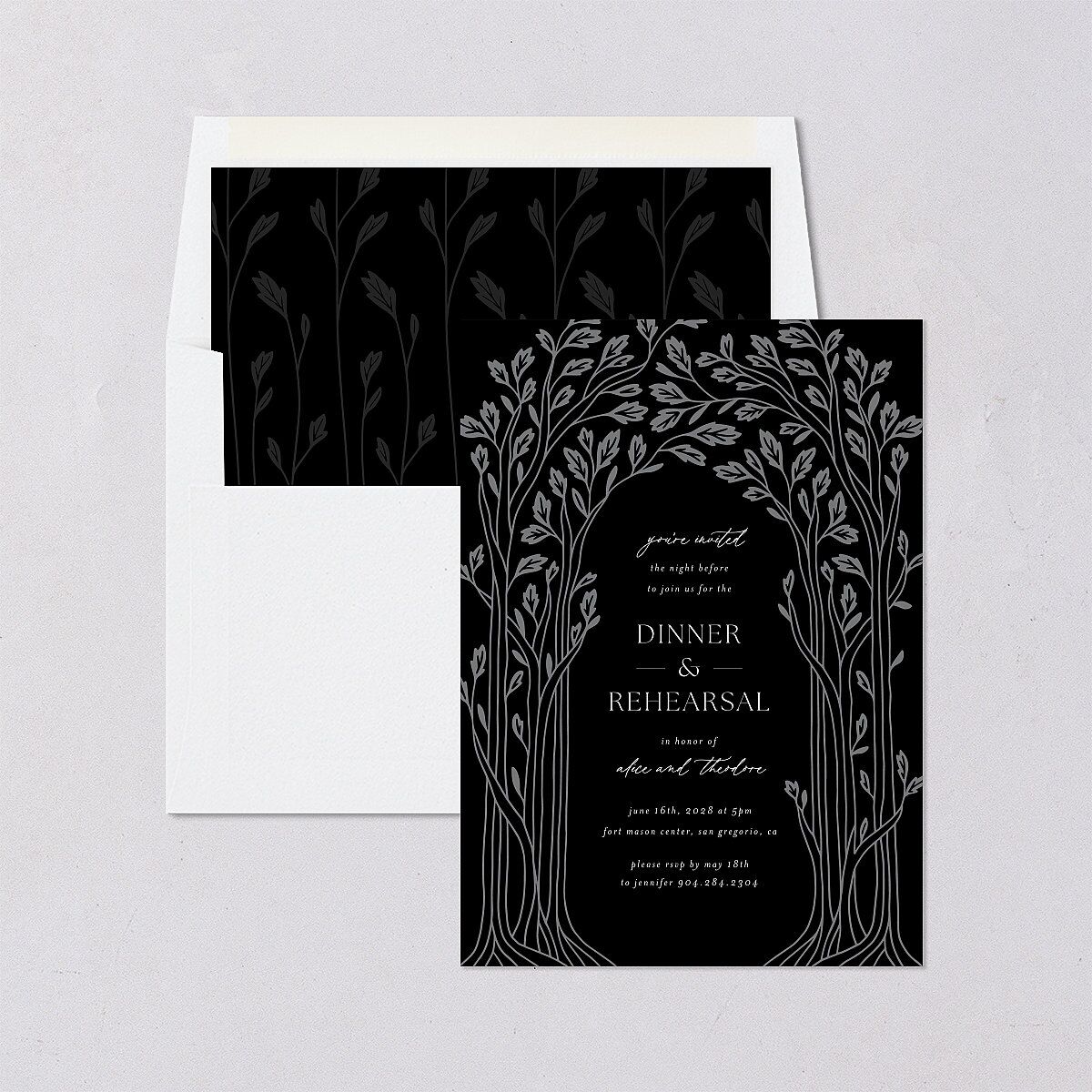 Arboretum Archway Rehearsal Dinner Invitations Licorice Signature Blank