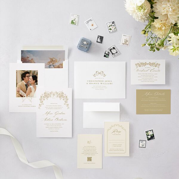 Antique Botanical Garland Wedding Invitations Champagne Signature Blank No Standard
