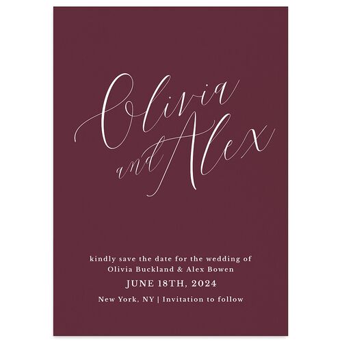 At Last Save The Date Cards Eggplant Signature smooth Blank No Standard