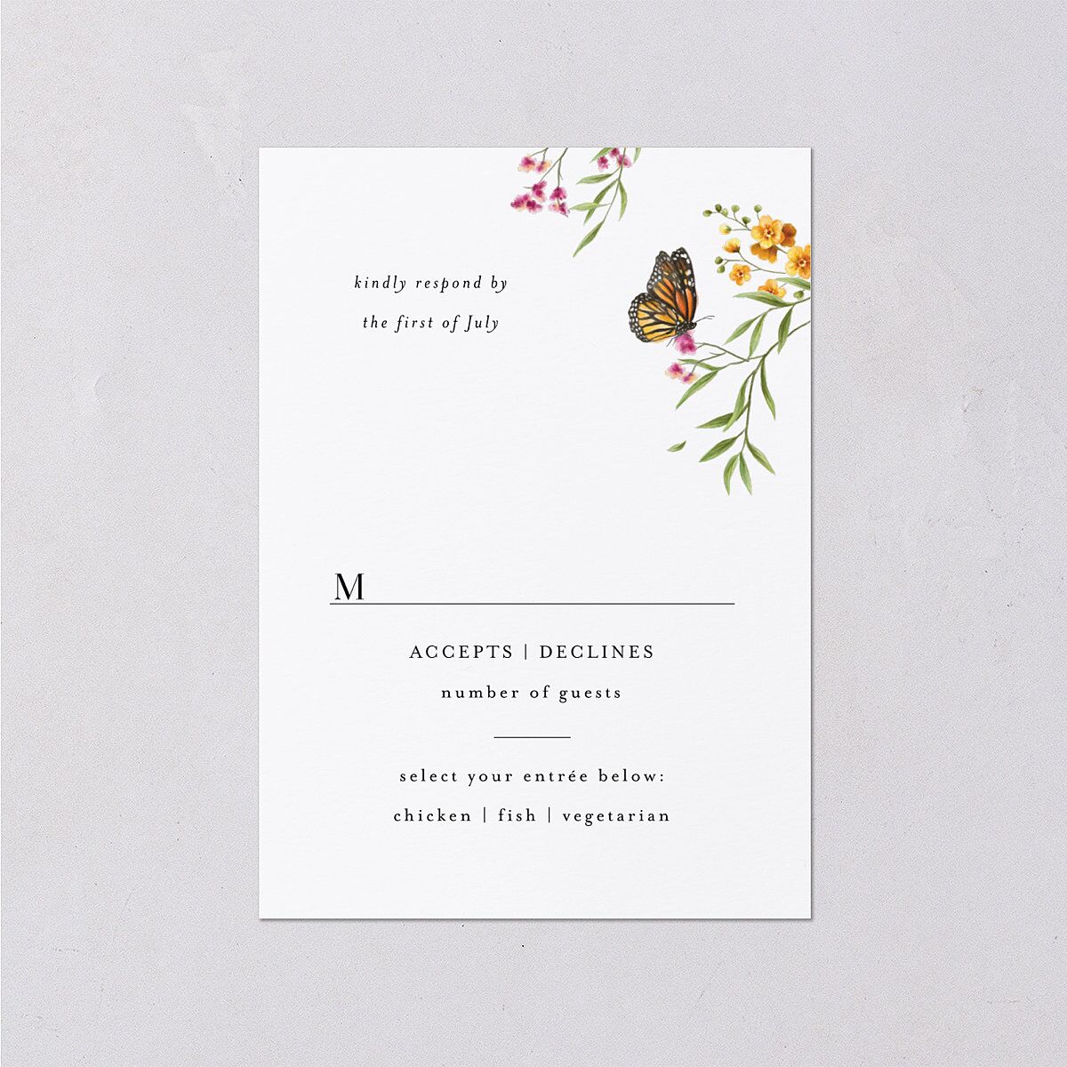 Rustic Butterflies Wedding Response Cards Pure White Signature Standard