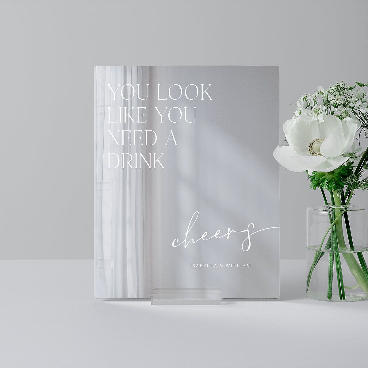 Nothing Fancy Mirrored Acrylic Bar Tabletop Sign X-small Pure White Standard Mirrored Acrylic XS Tabletop Bar