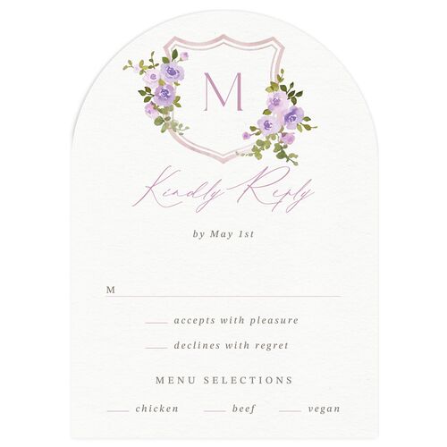 Watercolor Floral Crest Wedding Response Cards Lilac Signature Arch