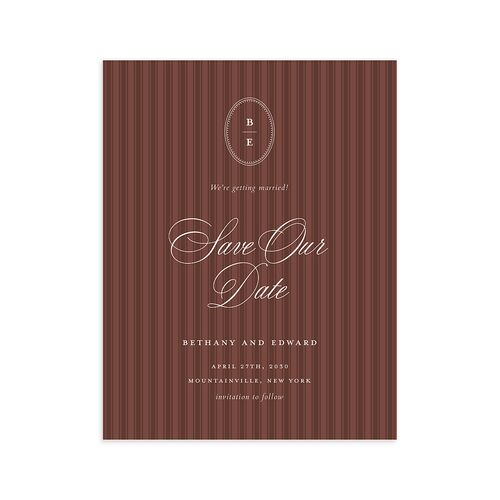 Vintage Oval Monogram Save the Date Petite Cards Merlot Signature smooth Blank No Standard