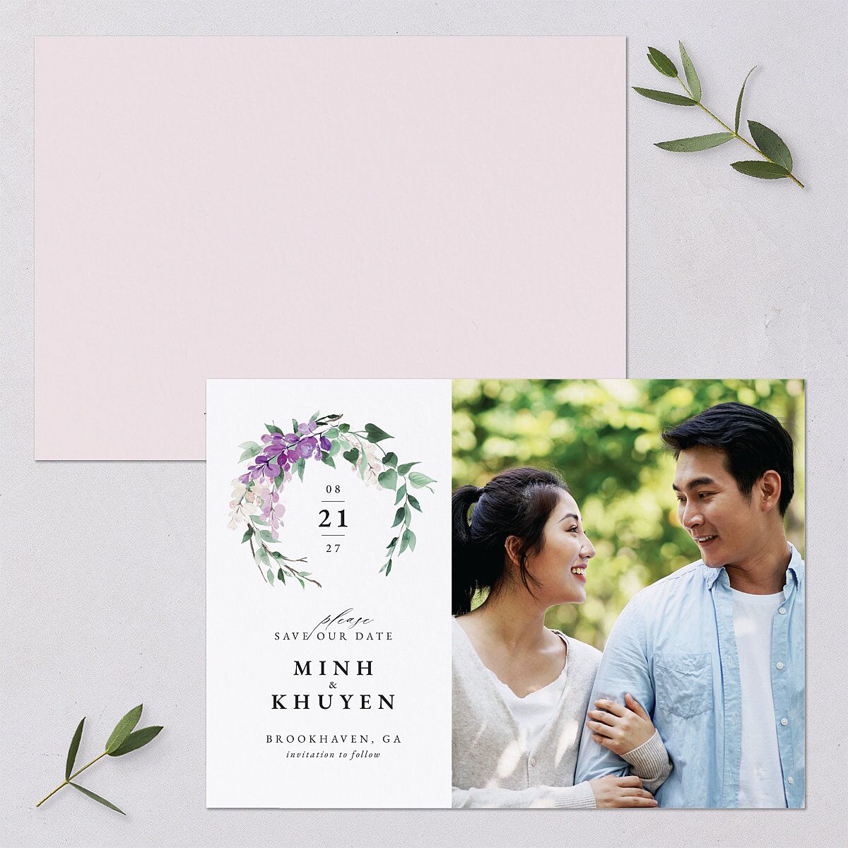 Romantic Wisteria Save The Date Cards Purple Petal Signature smooth Blank No Standard