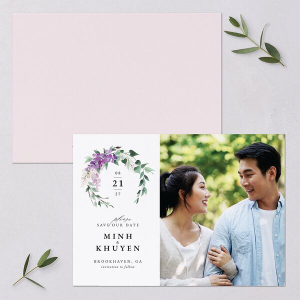 Romantic Wisteria Save The Date Cards Purple Petal Signature smooth Blank No Standard