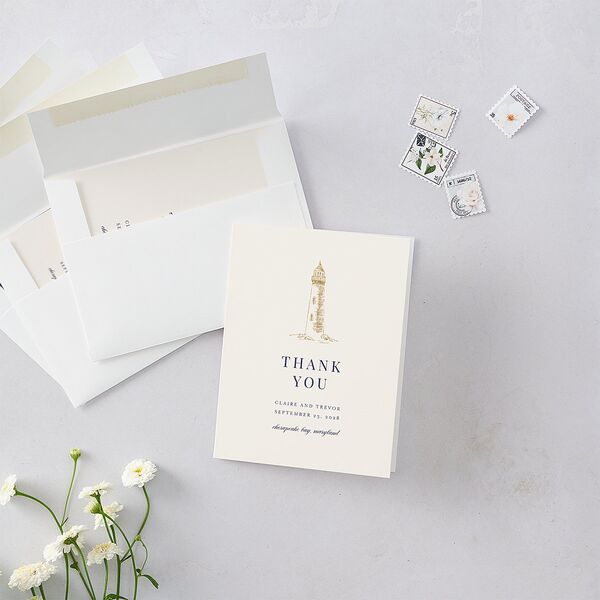 Elegant Lighthouse Foil Thank You Cards Gold Maritime