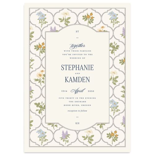 Floral Vintage Lattice Wedding Invitations Dusty Blue Signature Blank No Standard