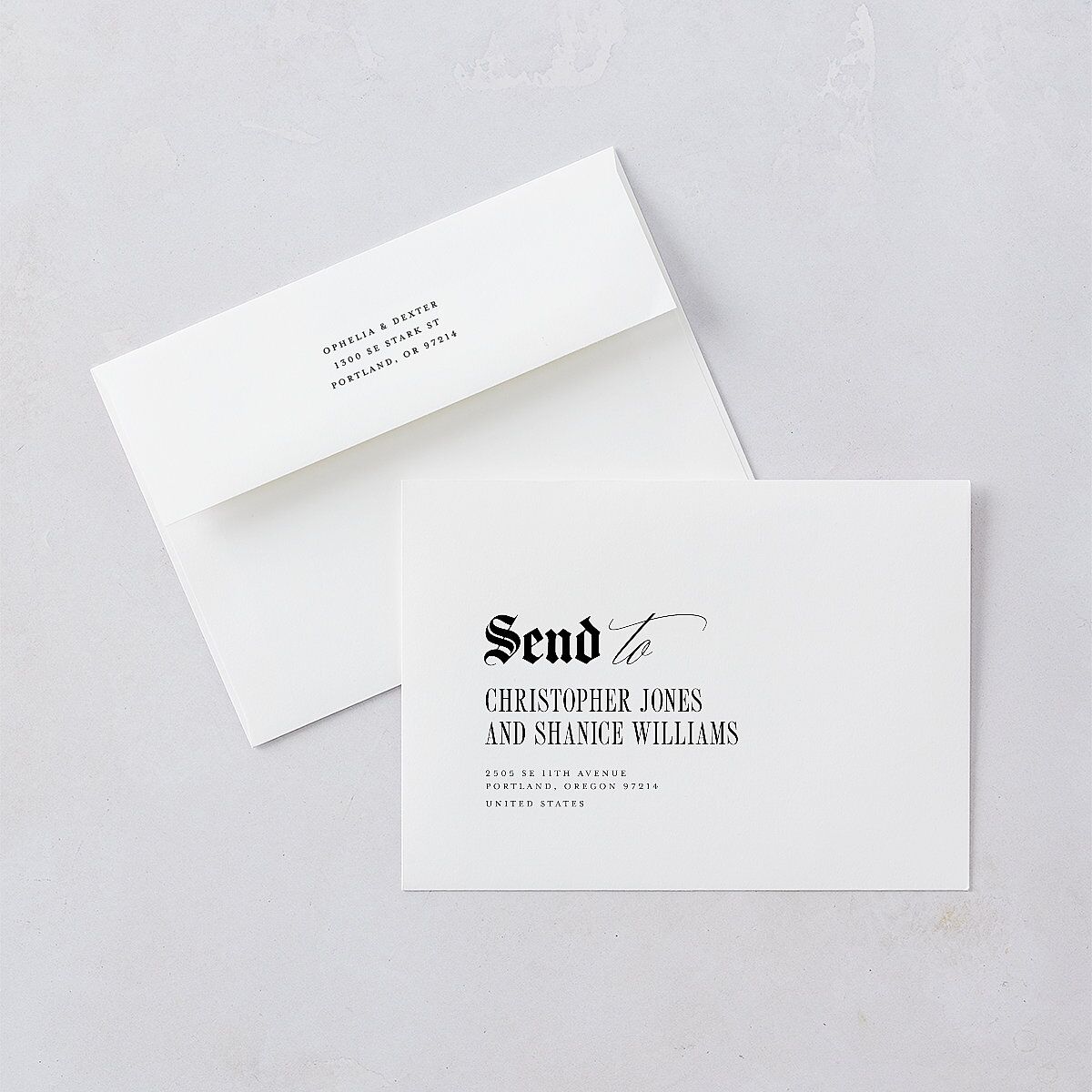 Til Death Gothic Photo Save The Date Card Envelopes White Sand Both Recipient and Return Addresses Signature Standard