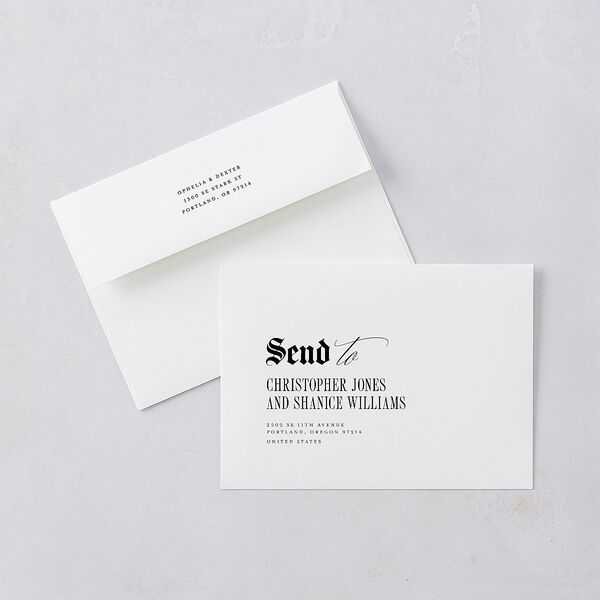 Til Death Gothic Photo Save The Date Card Envelopes White Sand Both Recipient and Return Addresses Signature Standard