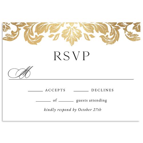 Elegant Damask Wedding Response Cards Gold Pure White Signature Standard