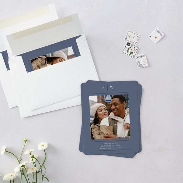 Classic Line Save The Date Magnets Regency Blue Magnet Paper