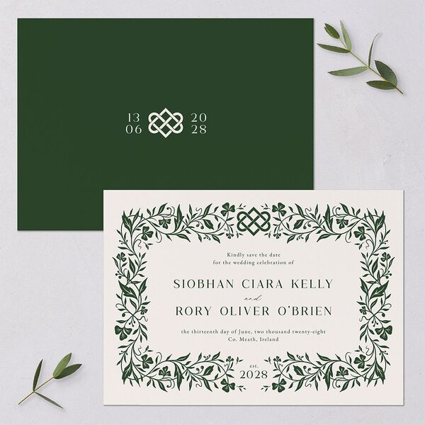 Celtic Knot Save the Date Cards Hunter Green Signature smooth Blank No Standard
