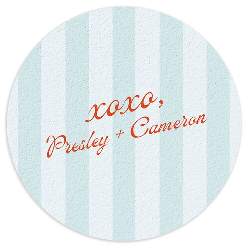 Cabana Stripes Wedding Day Coasters Pastel Blue Cardboard Circle