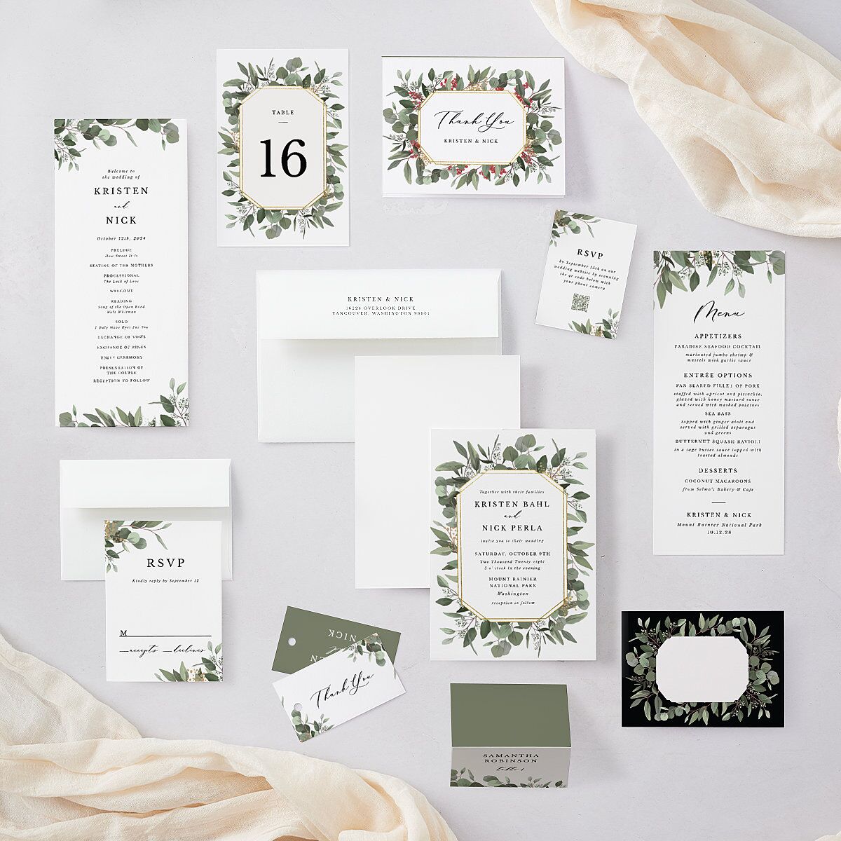 Eucalyptus Frame Table Numbers No Foil Pure White Signature