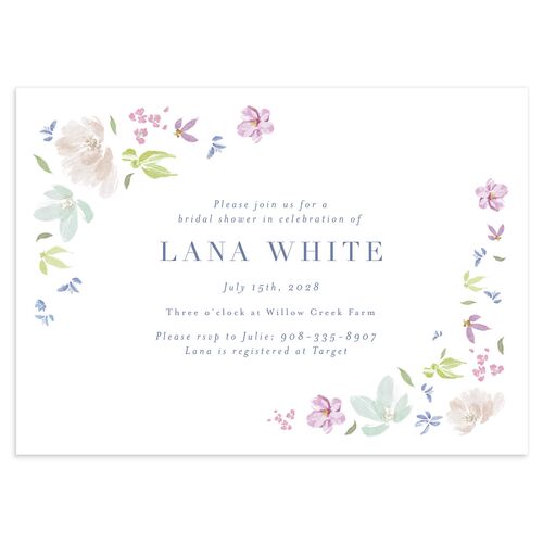 Floral Appliqué Bridal Shower Invitations Sheer Lilac Signature Blank Standard