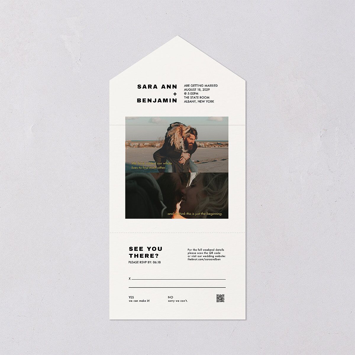 Cinematic Love Story All-in-One Wedding Invitations Pure White Signature Light Both Recipient and Return Addresses No